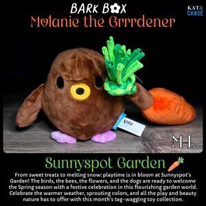 Bark Box Molanie The Grrrdener Mole Plush Crinkle Squeak Rope M-L Dog Toy NWT